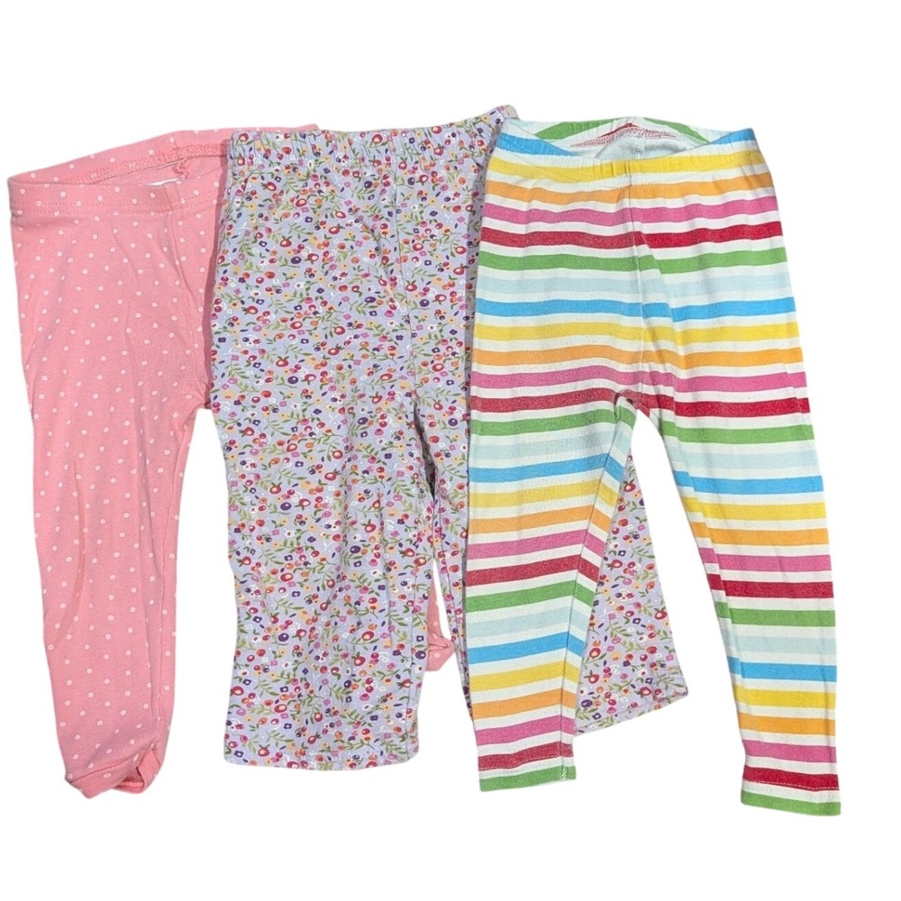 Baby Leggings Bundle 3 Pairs‎ Pink White Dots Floral Rainbow Stripes 18MO